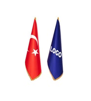 Türk Makam Bayrağı ve Logolu Makam Bayrağı (Direksiz ve Simli) (Kırmızı)