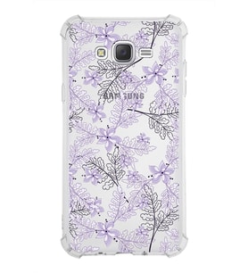 Samsung Galaxy J7  Köşe Korumalı Antişok Kapak Floral Lila Tasarımlı Şeffaf  Kılıf