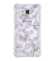 Samsung Galaxy J7  Köşe Korumalı Antişok Kapak Floral Lila Tasarımlı Şeffaf  Kılıf