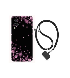 Vivo Y53s Kılıf Desenli Silikon Boyun Askılı Black Flowers 1391