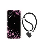 Vivo Y53s Kılıf Desenli Silikon Boyun Askılı Black Flowers 1391