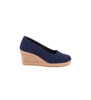 Gerçek Elişi Lacivert Keten Espadril Dolgu Topuk Handmade