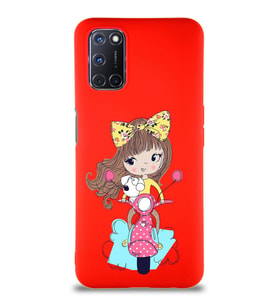 Oppo A52 Soft Premier Kapak Vespagirl Tasarımlı Silikon Kılıf - Kırmızı (Şeffaf)