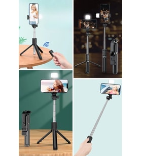 Kendiliğinden Işıklı Masaüstü Tripod ve Telefon Tutucu ile Kablosuz Selfie Çubuğu