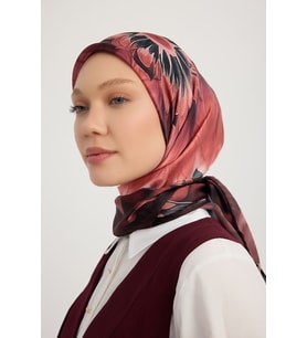 Schaless Güneş Çiçeği - Lacivert - Aurora Desenli Janjan Eşarp - 90x90 Cm (Bordo)