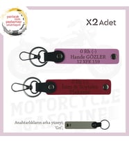 Motosiklet Aşıkları İçin, İsim Plaka ve 0 Rh (-) Kan Grubu Yazılı x2 Anahtarlık, Kırmızı-Pembe-Gr (Çok Renkli)