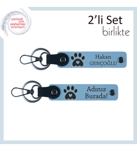 Yeni Evcil Hayvan Sahiplerine Hoş Geldin Hediyesi, Kalpli Pati Temalı Anahtarlık, Gök Mavi-Gök Mavi