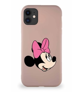 Apple iPhone 11 Soft Premier Kapak Minnie Mouse-A Tasarımlı Silikon Kılıf - Pudra (Şeffaf)