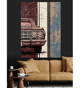 Eski Otomobil Vintage Retro Dekoratif Kanvas - Mdf Ahşap Tablo