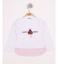 Toontoy Kız Çocuk Uğur Böceği Nakışlı T-Shirt (Beyaz)