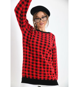 FTZ Women Kadın Kare Desen Bluz Siyah 21-6334