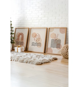 Soyut Minimalist 3 Parçalı Ahşap Çerçeveli Tablo Seti