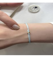 14 Ayar Altın Mini Dorikalı İpli Bileklik (4 mm) (Bebe Mavisi)