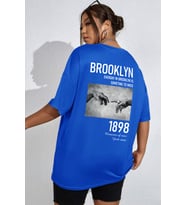 Unisex 1898 Brooklyn Baskılı T-shirt (Mavi)