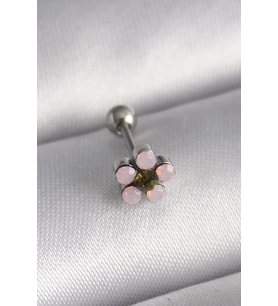 316L Çelik Gümüş Renk Zirkon Taşlı Çiçek Tragus Piercing - TJ-PR1277