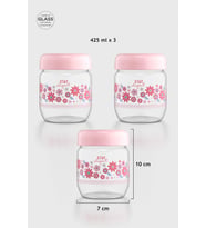 Renga Flora Desenli 425 ml 3'lü Cam Kavanoz Seti 132078 Bej