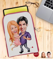 BK Gift Kişiye Özel Sevgililer Karikatürlü Taşınabilir Koruyucu Tablet Kılıfı & Organizer Çanta - Pembe-3