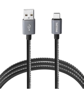Philips 3A 60W UsbA to Type-C Deri Kaplama Hızlı Şarj ve Data Kablosu 1.2m Siyah 2023DR3A2528B
