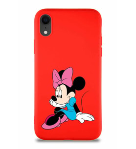 Apple iPhone XR Soft Premier Kapak Minnie Mouse-E Tasarımlı Silikon Kılıf - Kırmızı (Şeffaf)