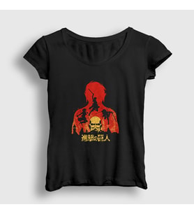 Presmono Kadın Siyah Colossal Anime Attack On Titan T-Shirt 125089tt