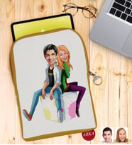 BK Gift Kişiye Özel Sevgililer Karikatürlü Taşınabilir Koruyucu Tablet Kılıfı & Organizer Çanta - Sarı-35