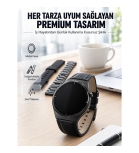 Mey İthalat® 3 Kordonlu AMOLED Ekran Bluetooth Aramalı Akıllı Saat Metal, Deri ve Silikon Kordon Set