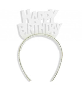 Taç evadan simli taşlı happy bırthday beyaz p1-