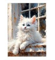 Sevimli Beyaz Kedi Dekoratif ahşap Tablo