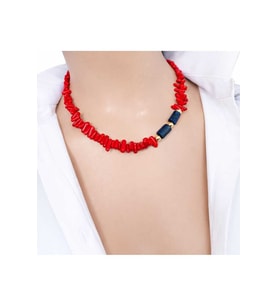Diş Mercan Lapis Lazuli Altın Kaplama Doğal Taş Kolye Renk Seçenekli (Kırmızı)