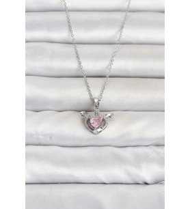 Kanatlı Kalp Kolye 45 cm Gümüş Renk Çelik Zincir