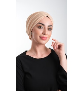 Bej Pratik Hazır Geçmeli Tesettür Bone Fukuro Simli Büzgülü 2116_12