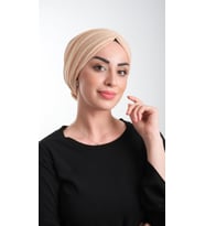 Bej Pratik Hazır Geçmeli Tesettür Bone Fukuro Simli Büzgülü 2116_12