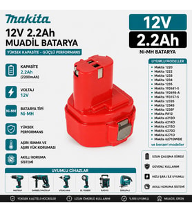 Makita 6503DWD, 6831, 6835DWA, 6835DWD ile Uyumlu Muadil Matkap Bataryası