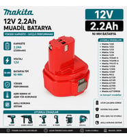 Makita 6503DWD, 6831, 6835DWA, 6835DWD ile Uyumlu Muadil Matkap Bataryası