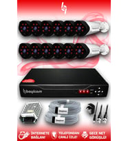 BAYICAM 12 Kameralı Uzay 12 Dış Kamera Set HDD'siz Full HD Gece Görüşlü Güvenlik Kamerası Sistemi