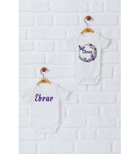 Pia Baby Premium %100 Pamuk İsme Özel Organik Baskılı İkili Set Çıtçıtlı Bebek Body Zıbın Modelleri 5040-17 (Ekru)
