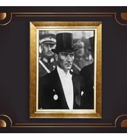Özel Seri Paspartulu Çerçeveli Atatürk Tablo l374 (Gold)