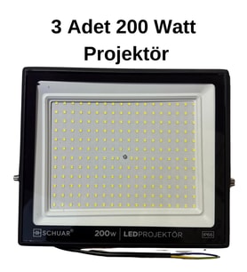 3 Adet Kampanyalı 200 Watt Siyah Slim Kasa 6500K Beyaz Işık IP65 Led Projektör