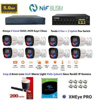 Xmeye 5mp 2.8mm Sabit Lens Polis Çakarlı Sesli Ve Gece Renkli 8 Kameralı IP Kamera Seti 2TB Disk