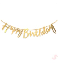 Happy Birthday Parlak Karton Kaligrafi Banner, 2 mt - Altın
