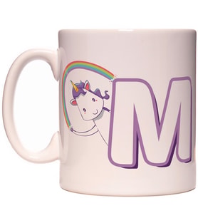 M Harfi Unicorn Boynuzlu At Tasarım Renkli Harfli Kupa Bardak
