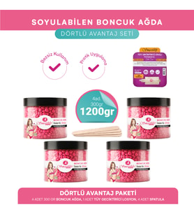 Smoothly Soyulabilen Boncuk Ağda Seti Pudralı, Masaj Yağı Spatula Seti 4 Adet 1200 gr SMOOTHLY4LUPUDRALIBONCUKSET