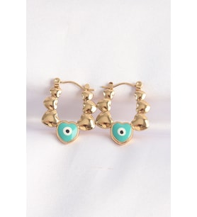 316L Çelik Gold Renk Mavi Nazarlı Kalpli Model Küpe 5886 - SSSSSS5949-2297