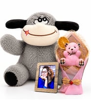 Kişiye Özel Fotoğraflı Pembe Peluş Ayıcık Buketi ve Sevimli Peluş Eşek Hediye Seti