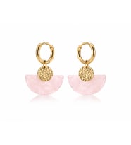 Alnis Atelier Pembe Kuvars Doğal Taş Kadın Küpe – Yelpaze Model Gold Renk Sallantılı Şık Küpe