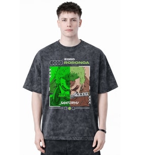 Roronoa Zoro One Piece Anime Baskılı Unisex Oversize Eskitme Yıkamalı Tişört