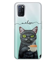 Oppo Kahve İçen Kedi Tasarımlı Şeffaf Telefon Kılıfı
