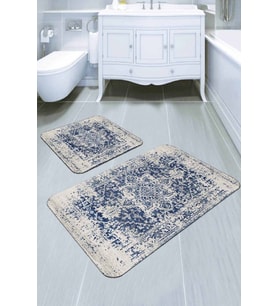 Mavi Modern Klasik Banyo Halısı Klozet Paspas Seti BS278
