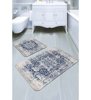 Mavi Modern Klasik Banyo Halısı Klozet Paspas Seti BS278
