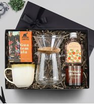 Porselen Kupa & Cam Kahve Demleme Karafı & Rakle Mum & Filtre Kahve & 100ml Kolonya Premium Hediye Seti